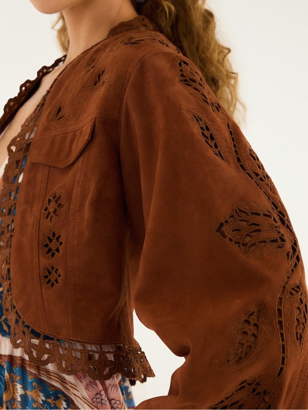 Farm Rio Caramel Richelieu Cropped Leather Jacket - Picture 3 of 10
